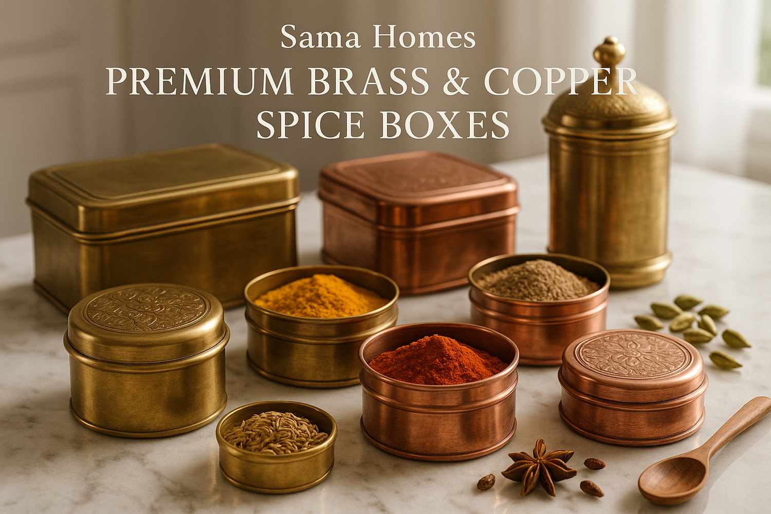 Sama Homes Premium Brass & Copper Spice Boxes, Daal Boxes & Kitchen Storage Containers - Sama Homes