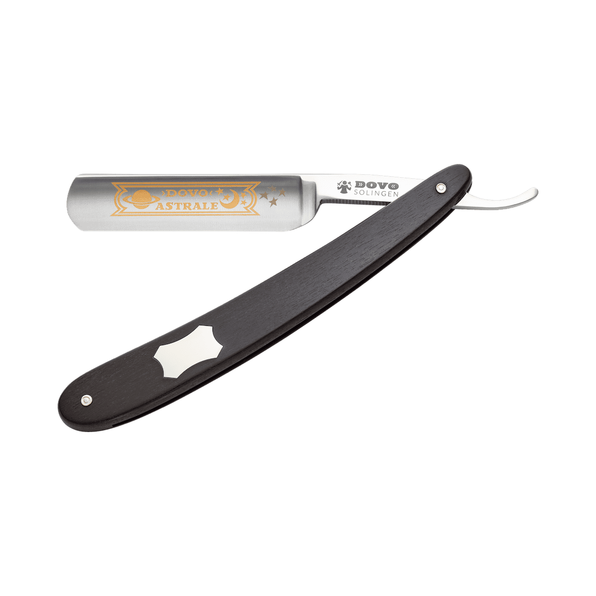 Dovo Straight Razor, "Astrale" 5/8", Carbon Steel, Half Hollow Grind, Black Ebony Wood Handle with Engraving Plate