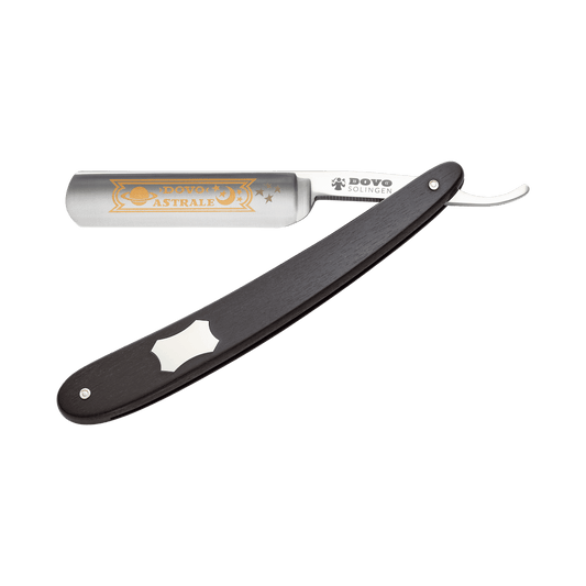 Dovo Straight Razor, "Astrale" 5/8", Carbon Steel, Half Hollow Grind, Black Ebony Wood Handle with Engraving Plate
