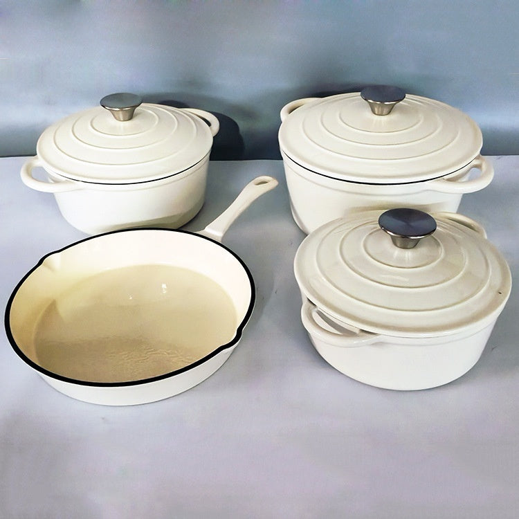 Inner White Enameled Cast-iron Cookware Household Enamel Soup Deep Stew Casserole Four-piece Set