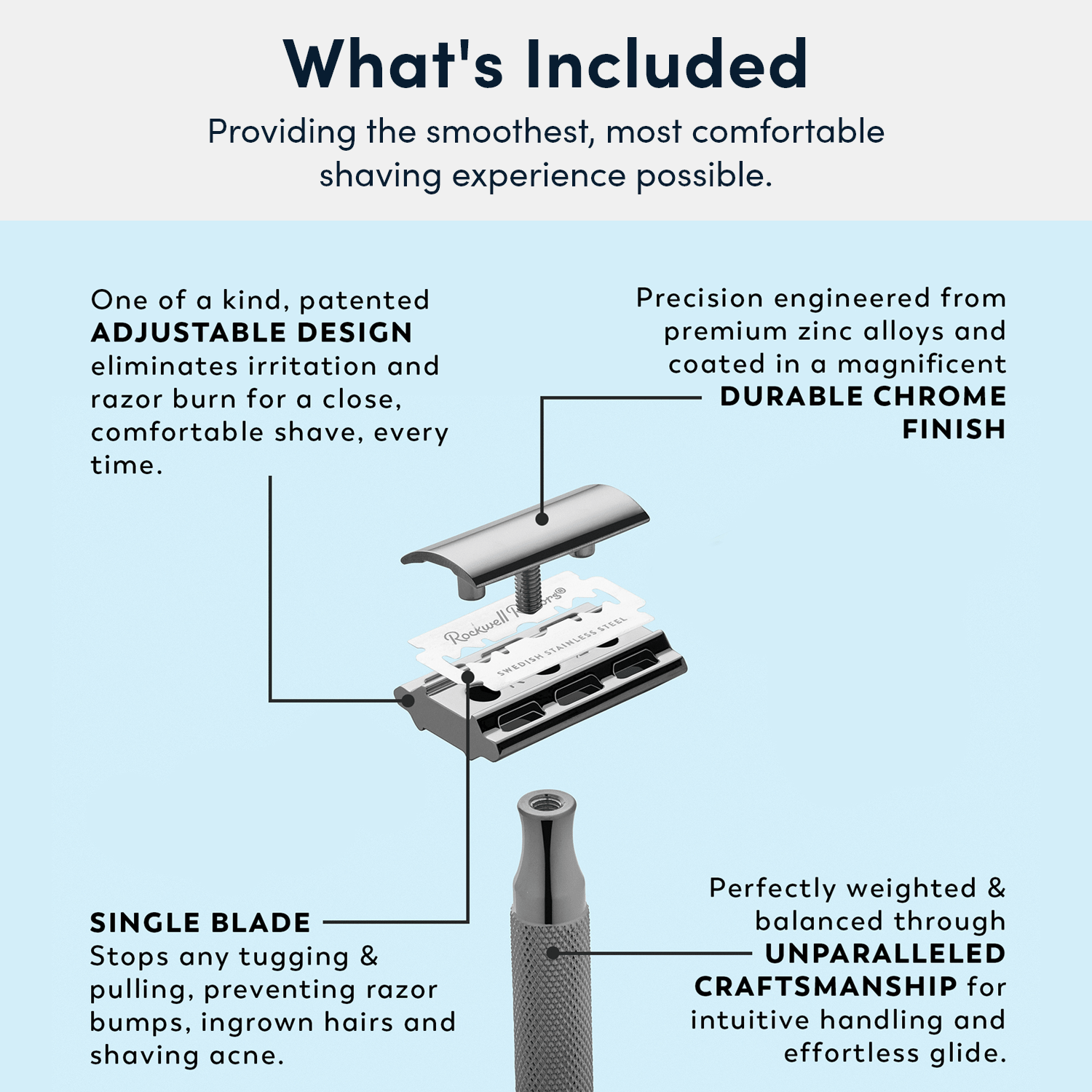 Rockwell 2C Adjustable DE Safety Razor - White Chrome (2 Settings) - Image 7