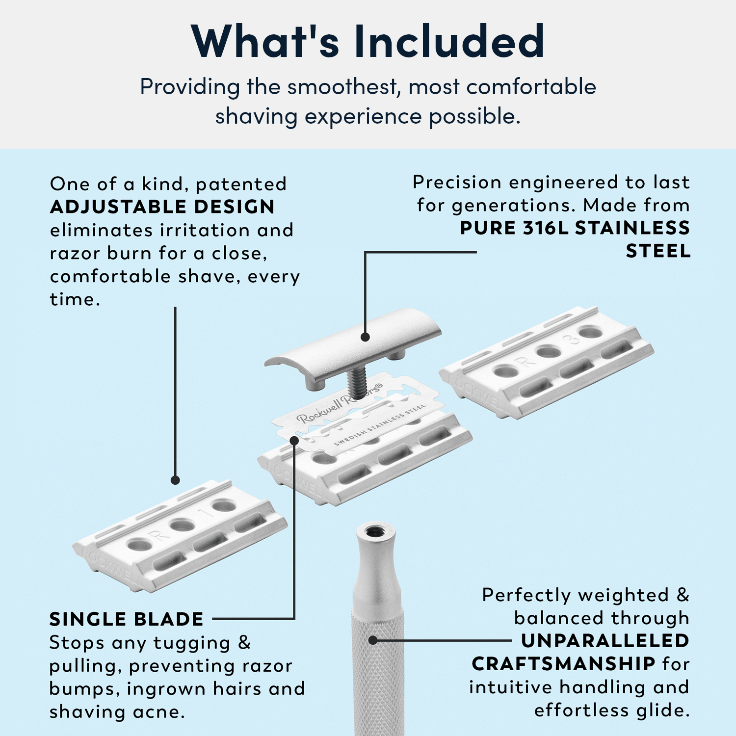 Rockwell 6S Stainless Steel Adjustable DE Safety Razor - Matte Stainless (6 Settings) - Image 13