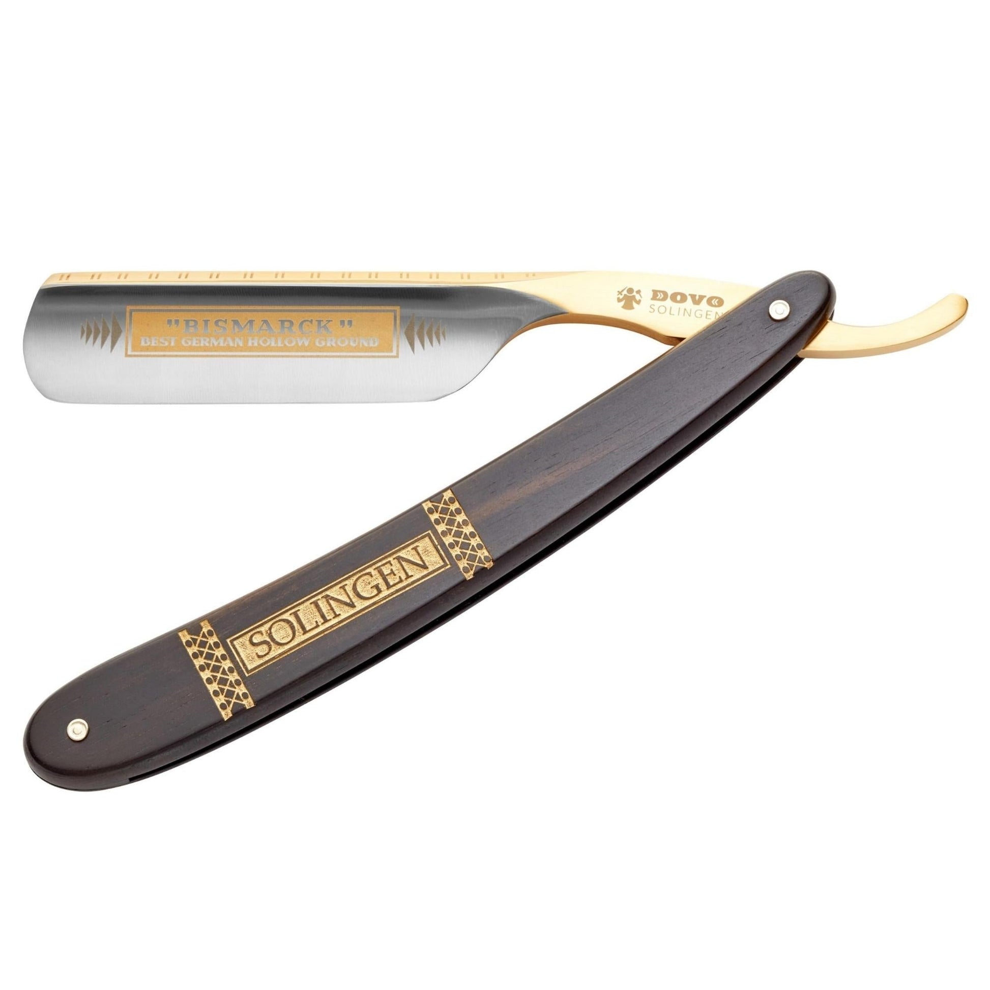 Dovo Straight Razor, "Bismarck" 6/8", Carbon Steel, Full Hollow Grind, Ebony Black Handle with Gold Color - Eco-friendly - Sama Homes