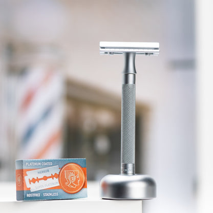 Merkur Razor Set 2-pieces (Razor 22 002 and Stand 4005 002), Matt Chrome, MK-2281002 by Merkur - Double Edge Safety Razors