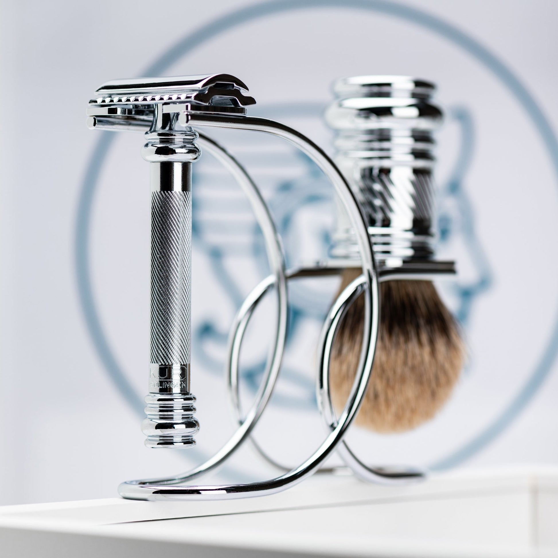 Merkur Shaving Set with MK-38001 Razor, Silver Tip Badger Brush and Curved 3-piece Stand, Chrome by Merkur - Gift Sets & Kits