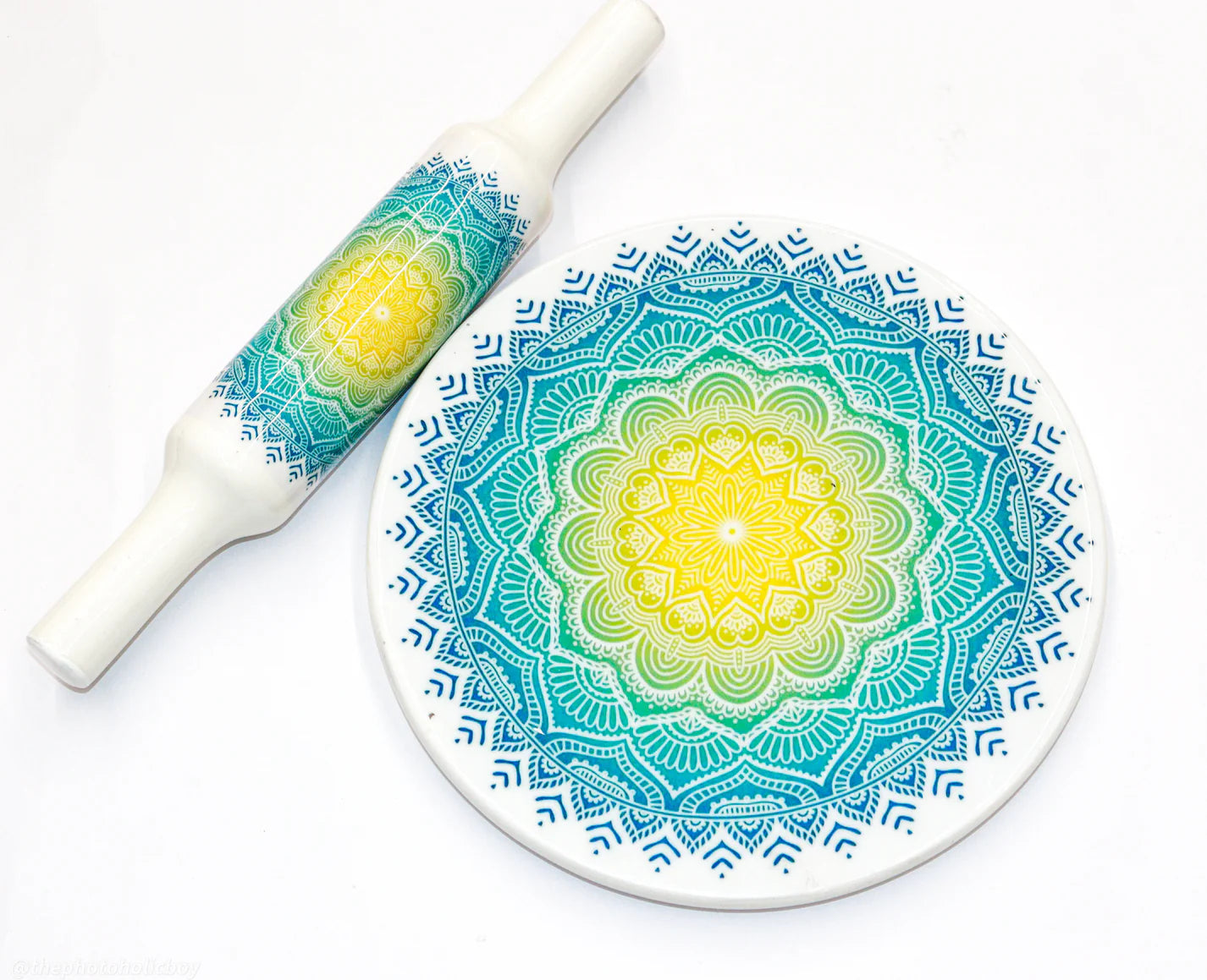 Handcrafted White Marble Roti Maker with Wooden Belan Enamel Prints | Indian Chakla Belan 10 Inch with Diameter - Image 31