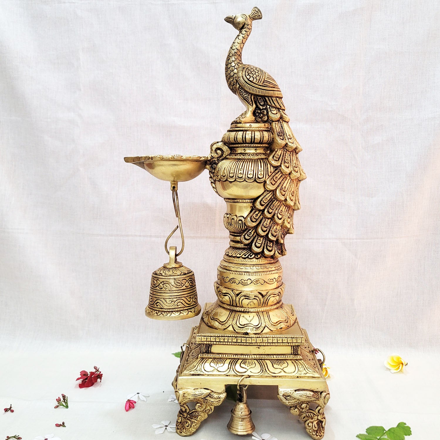 Brass 19 '' inch Peacock Diya