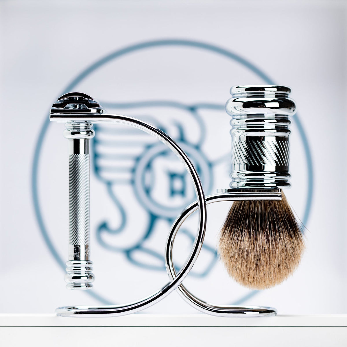 Merkur Shaving Set with MK-38001 Razor, Silver Tip Badger Brush and Curved 3-piece Stand, Chrome by Merkur - Gift Sets & Kits (View 2)