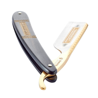 Dovo Straight Razor, "Bismarck" 6/8", Carbon Steel, Full Hollow Grind, Ebony Black Handle with Gold Color by Dovo - Straight Razor (View 4)