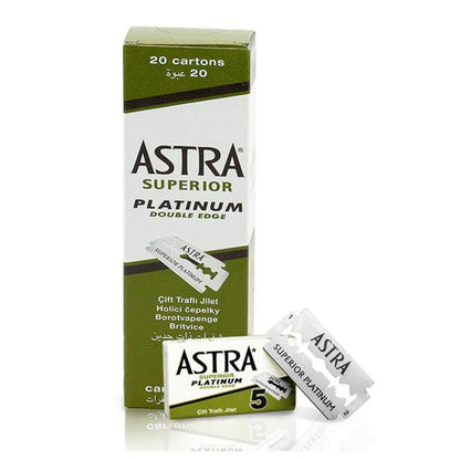 Astra Superior Platinum double edge razor blades packaging on a white background