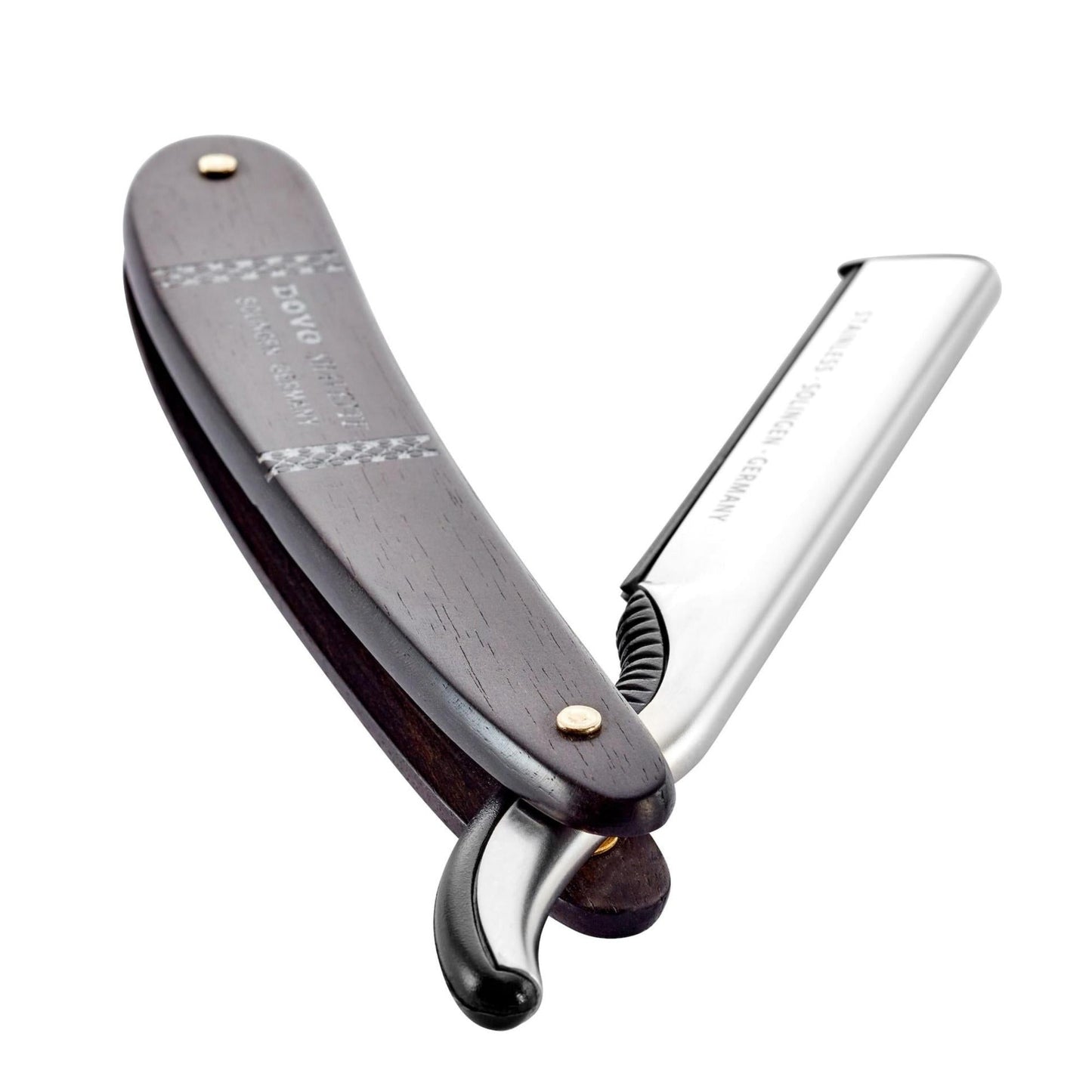Dovo Shavette, Stainless Steel with Ebony Wood Handle & Lazer Silver Inlay