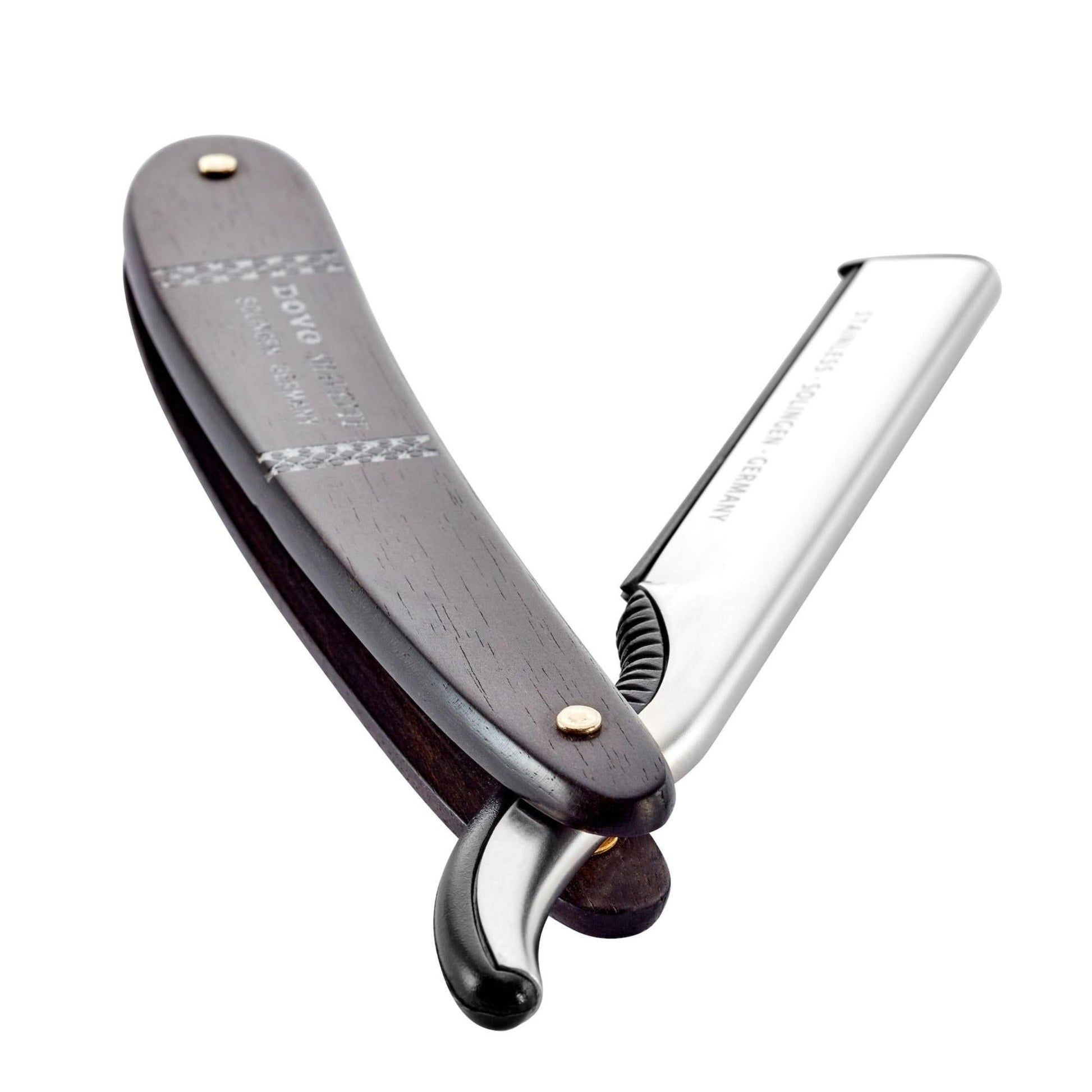 Dovo Shavette, Stainless Steel with Ebony Wood Handle & Lazer Silver Inlay - Image 3