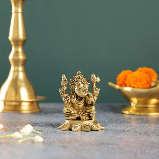 Sama Homes-3 inch brass small lord ganesha idol