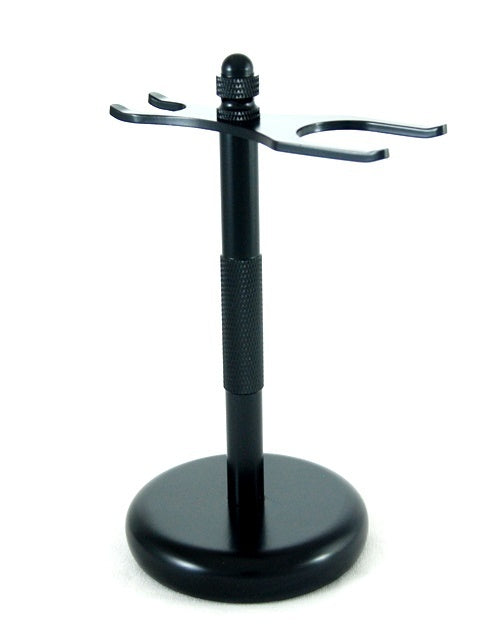 Classic Metal DE Safety Razor Razor + Shave Brush Stand - Chrome (Black)