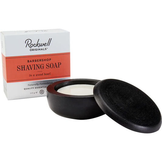 Rockwell Shave Soap in a Black Wooden Bowl with lid - Barbershop Scent (4oz / 113g)