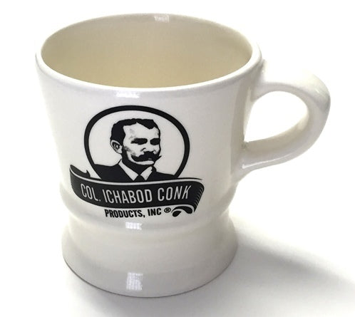 White Ceramic Shave Mug - Black Col. Conk Logo - Eco-friendly - Sama Homes