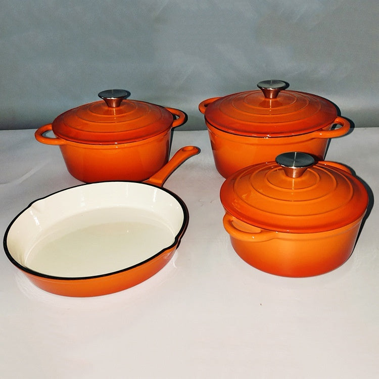 Inner White Enameled Cast-iron Cookware Household Enamel Soup Deep Stew Casserole Four-piece Set - Image 7