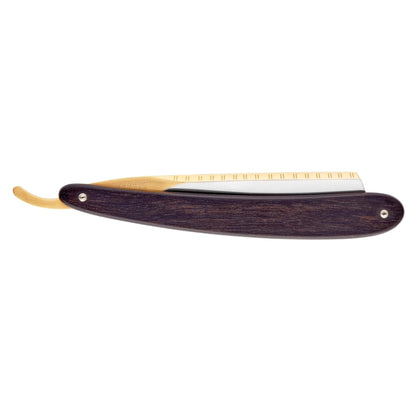 Dovo Straight Razor, "Bismarck" 6/8", Carbon Steel, Full Hollow Grind, Ebony Black Handle with Gold Color by Dovo - Straight Razor (View 6)