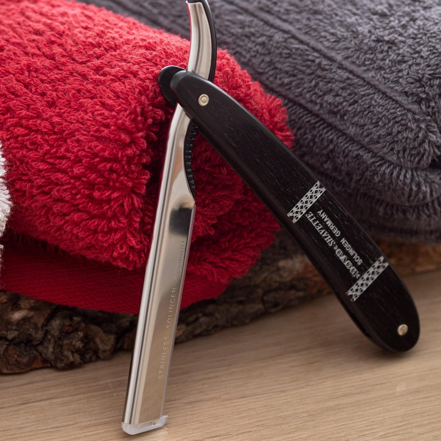 Dovo Shavette, Stainless Steel with Ebony Wood Handle & Lazer Silver Inlay