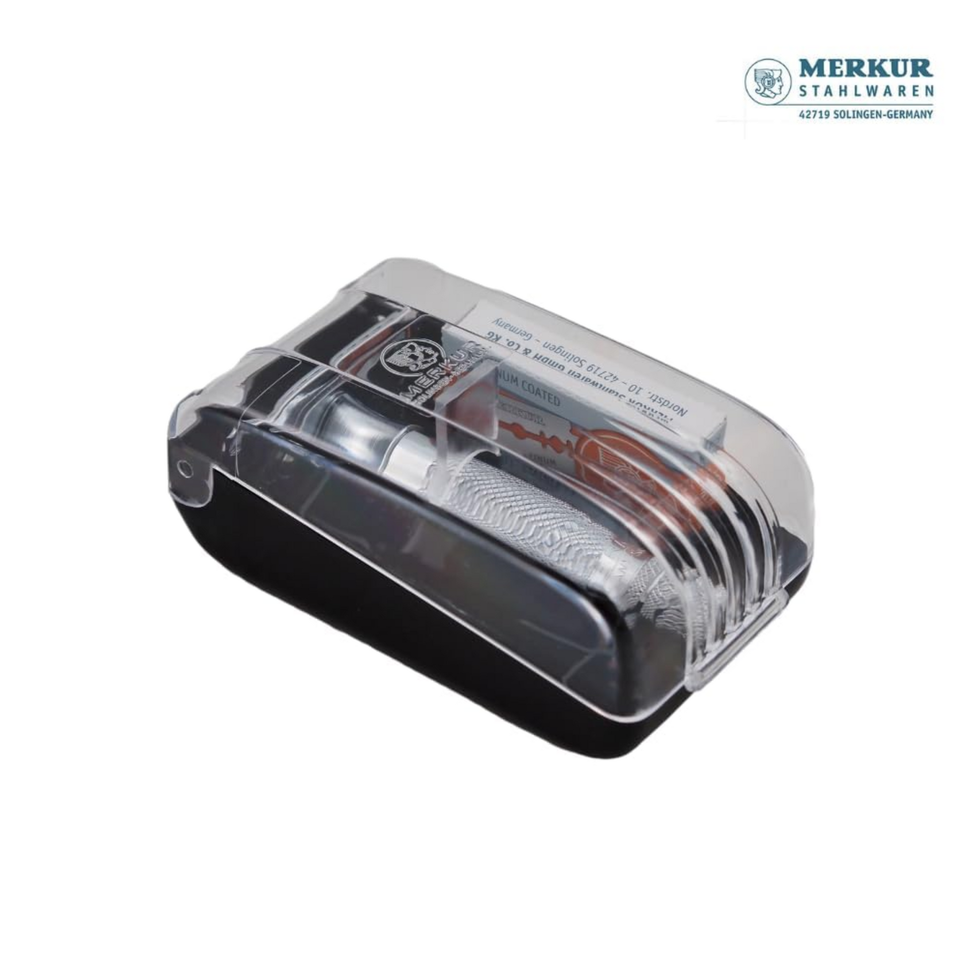 Merkur 34C 2-Piece DE Safety Razor, Closed Comb, Knurled Extra Thick Handle (HD), Chrome, in Hard Plastic Case with 10 Blades - Image 6