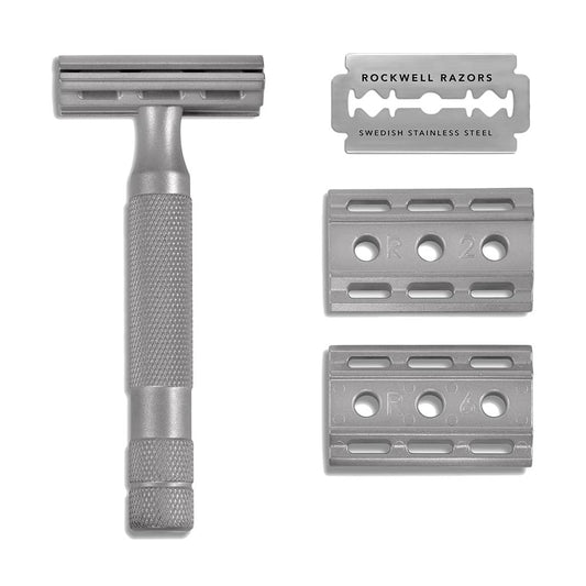 Rockwell 6S Stainless Steel Adjustable DE Safety Razor - Matte Stainless (6 Settings)