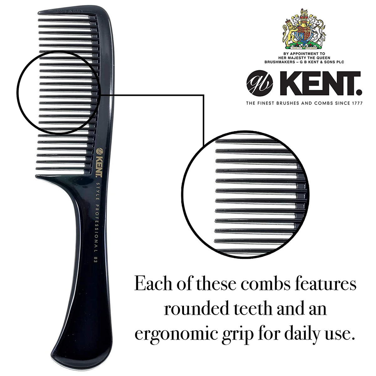 Kent 220MM HANDLED RAKE COMB by Kent - Hair Combs (View 3)