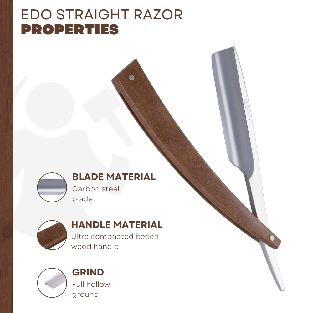 DV-8009143, Dovo Straight Razor EDO, 5/8”, carbon, 1/1 full hollow, Ultra compressed beech wood - Image 5