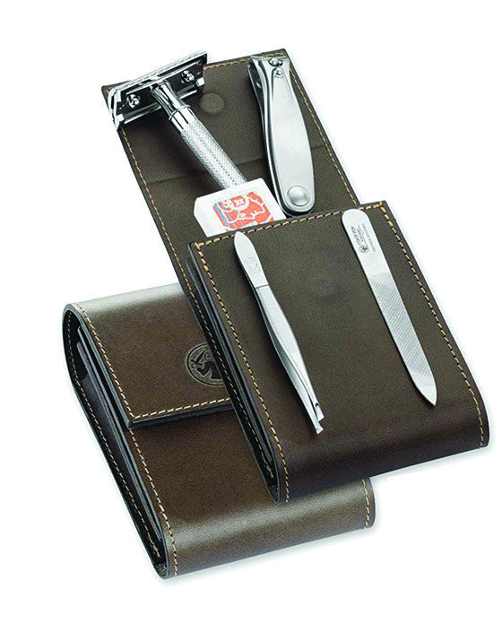 Dovo Razor and Manicure Set in Brown Leather Case - Image 2