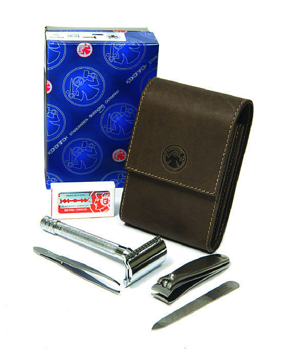 Dovo Razor and Manicure Set in Brown Leather Case - Eco-friendly - Sama Homes
