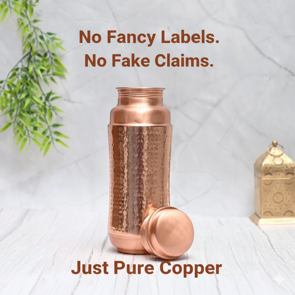 Pure Copper Jumbo Water Bottle (1300ML) | Mid-Hammered Ayurvedic Design | Handcrafted, Leak-Proof & Sustainable – Image 2 - Image 4