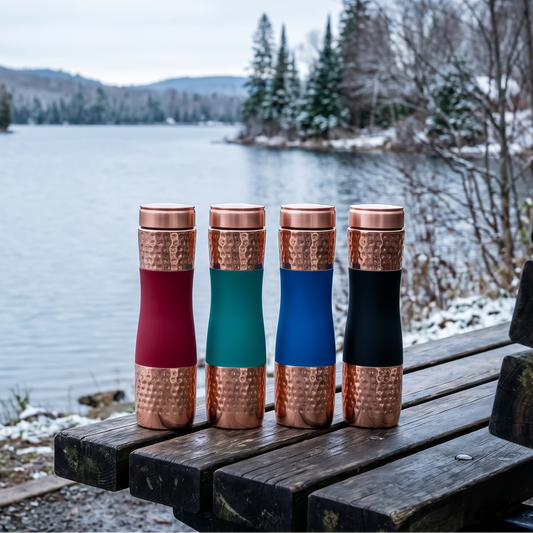 Pure Copper Water Bottle Comb RGBB set of 4 - Red, Green, Blue and Black Color | 1 Liter