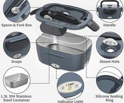 Portable Electric Lunch Box | 1.3–1.5L Stainless Steel Food Heater, Leakproof Design for Canada & Cold Climates