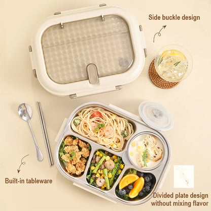 Premium 304 Stainless Steel Lunch Box – 4 Compartments, Leak-Proof, Eco-Friendly, Reusable Food Storage for Adults & Kids