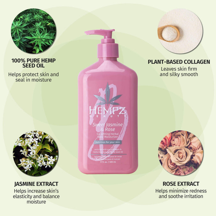 Sweet Jasmine & Rose Collagen Infused Herbal Body Moisturizer 17oz. - Image 2