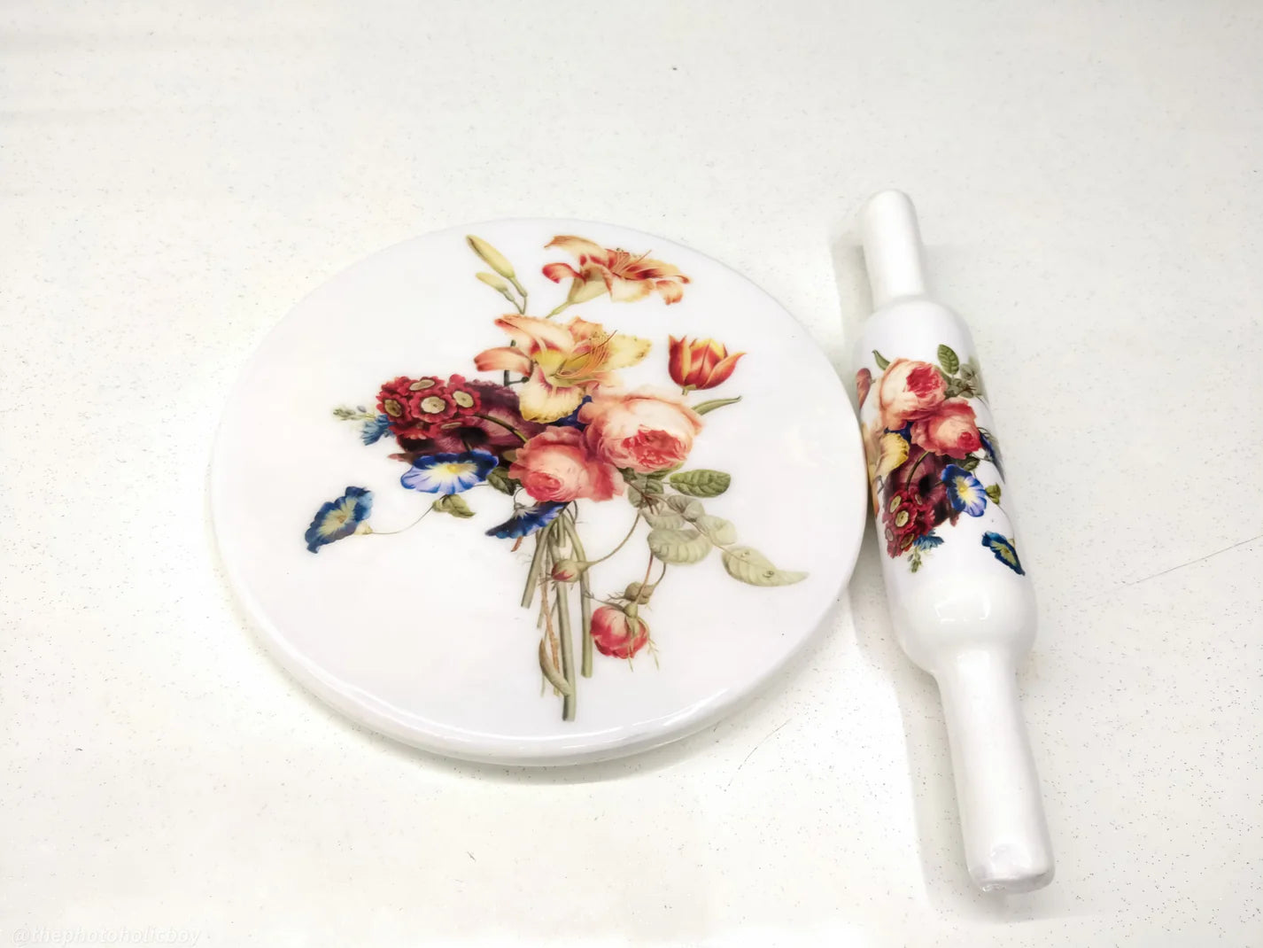 Handcrafted White Marble Roti Maker with Wooden Belan Enamel Prints | Indian Chakla Belan 10 Inch with Diameter - Image 22