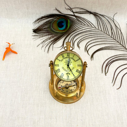 Brass Car Clock with Compass 