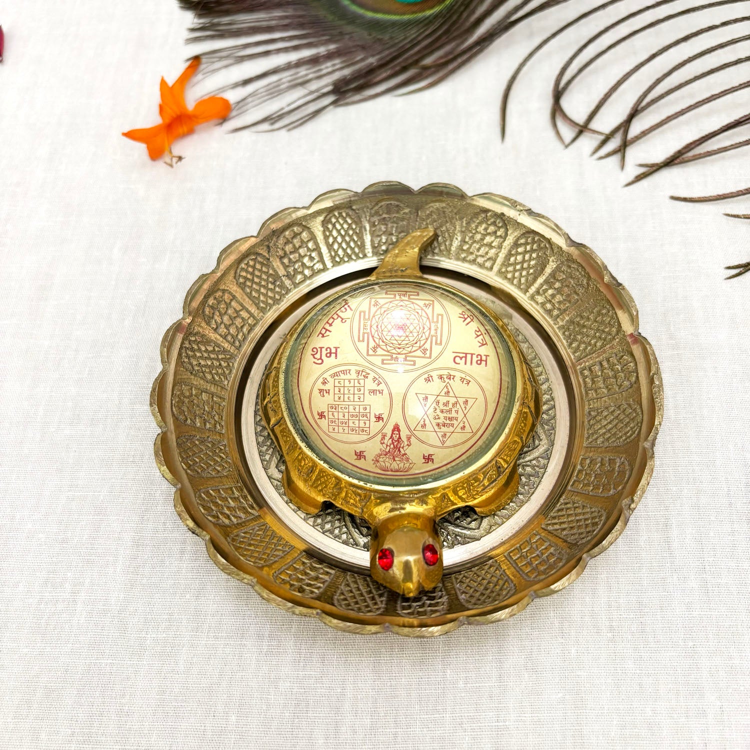 Brass Laxmi Yantra with Turtoise  - Image 5
