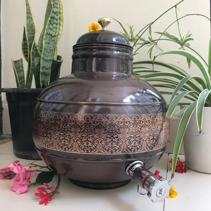 Pure Copper Water Dispenser Antique Engraved Ghada/Pot Capacity - Sama Homes