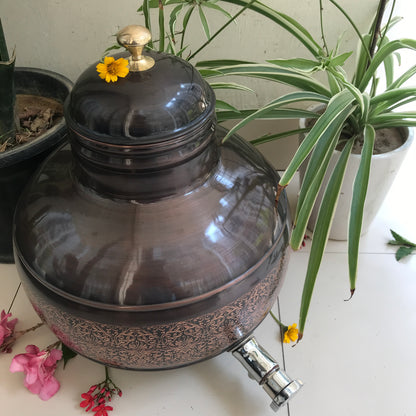 Pure Copper Water Dispenser Antique Engraved Ghada/Pot Capacity - Sama Homes