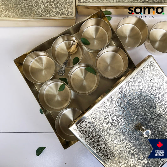 Brass Spice Box Square Shape | Matte & Glossy Finish | Masaladani | Masala box 9 Compartments | Handmade - Sama Homes