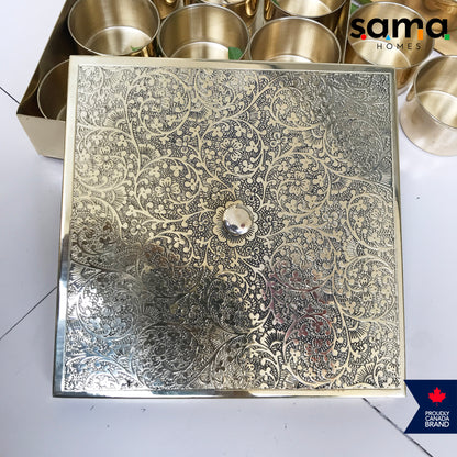 Brass Spice Box Square Shape | Matte & Glossy Finish | Masaladani | Masala box 9 Compartments | Handmade - Sama Homes