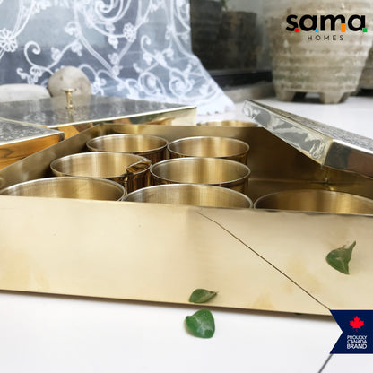 Brass Spice Box Square Shape | Matte & Glossy Finish | Masaladani | Masala box 9 Compartments | Handmade - Sama Homes