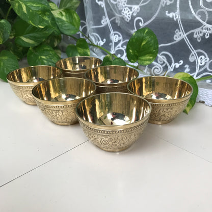Set of 6 Brass Bowls | Premium Handcrafted Indian Kitchenware for Dining, Serving & Décor