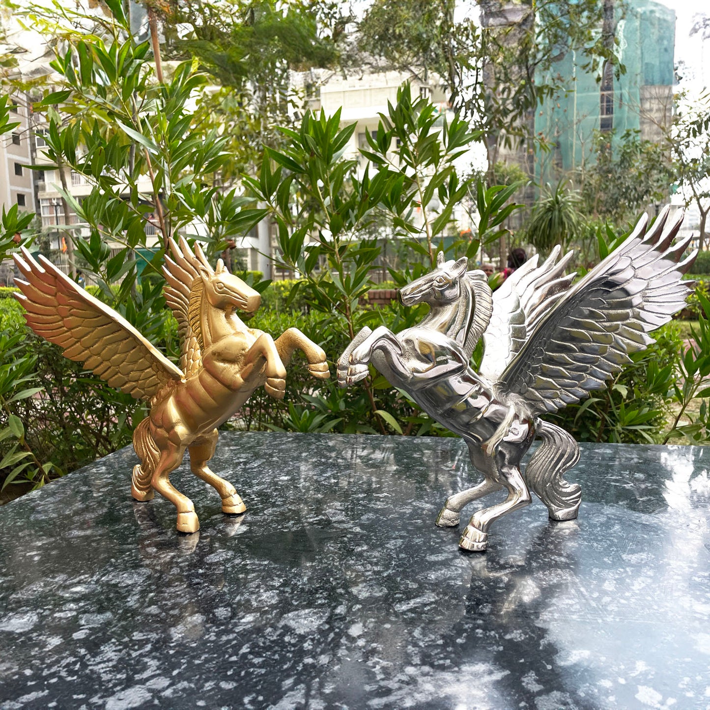 Golden Silver Horses Statue