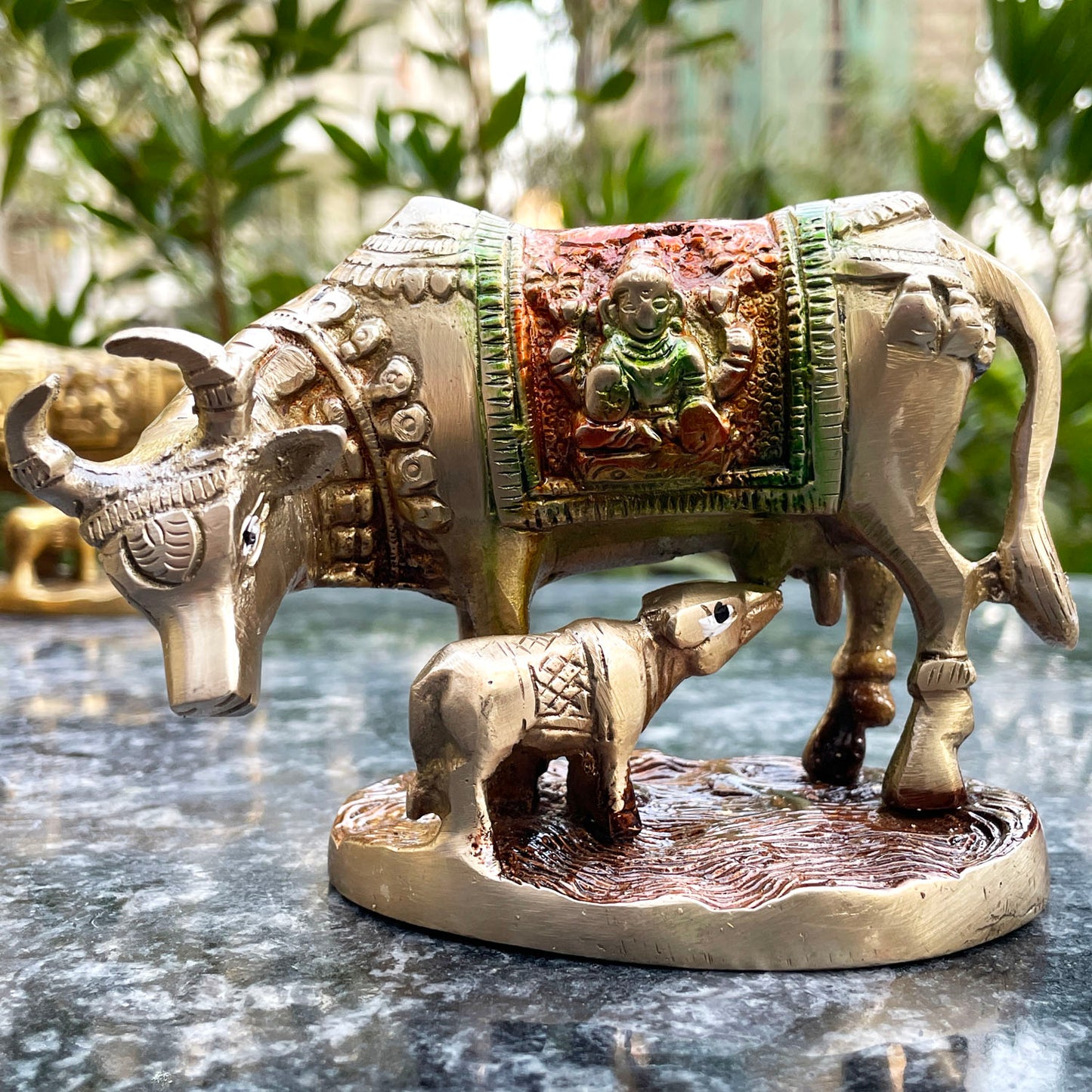 Brass Colourful Kamdhenu cow