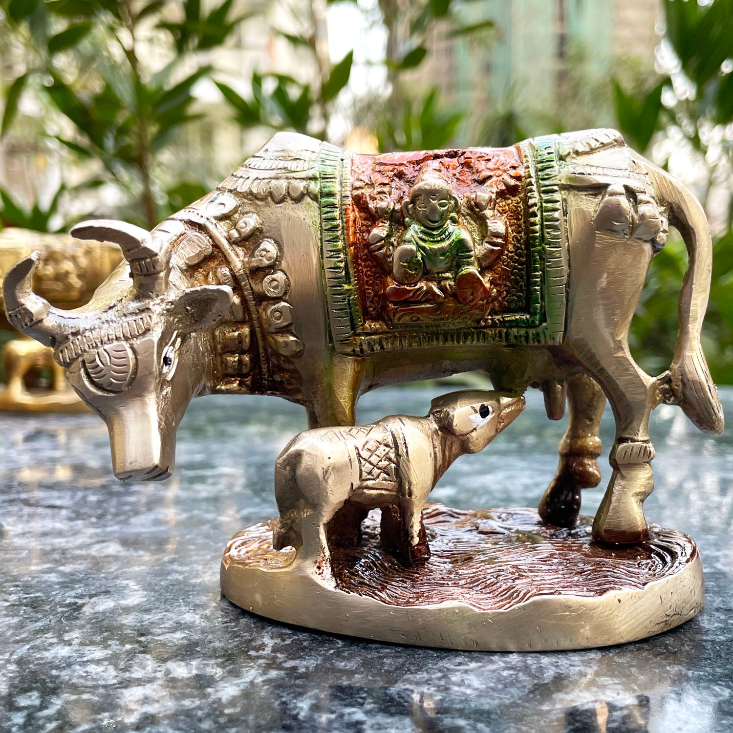 Brass Colourful Kamdhenu cow - Eco-friendly - Sama Homes