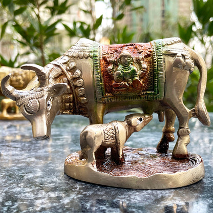 Brass Colourful Kamdhenu cow