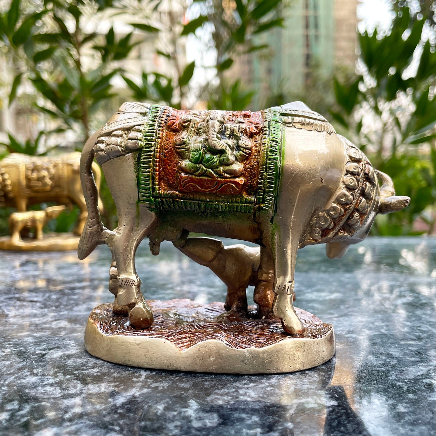 Brass Kmadhenu cow with antique Design - Image 3