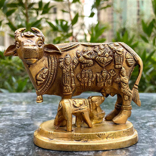 Brass Kamdhenu Cow With Calf