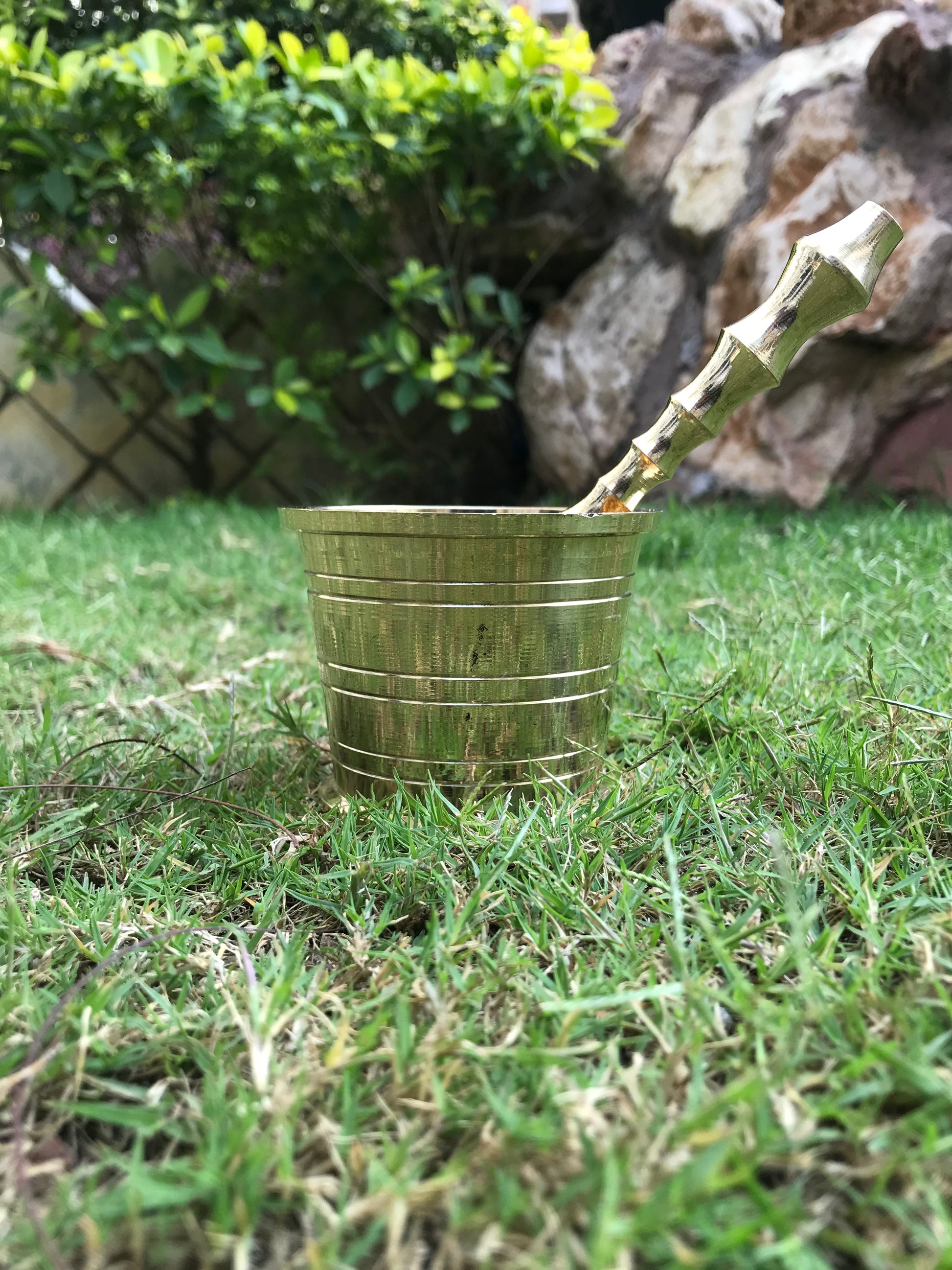 Handcrafted Brass Imam Dasta (Khalbatta) – Traditional Spice Grinder | Ayurvedic, Antique Finish Mortar & Pestle for Kitchen Use - Sama Homes